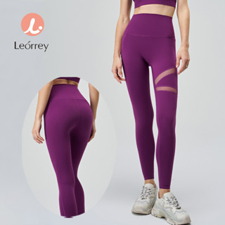 Leorrey-舒適網眼拚接高腰瑜伽打底褲肚子控製健身運動褲