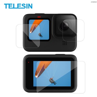 相機螢幕貼膜 TELESIN 3 片鋼化玻璃螢幕保護膜保護鏡頭膜更換適用於 Hero 9 黑色運動相機 Came-228
