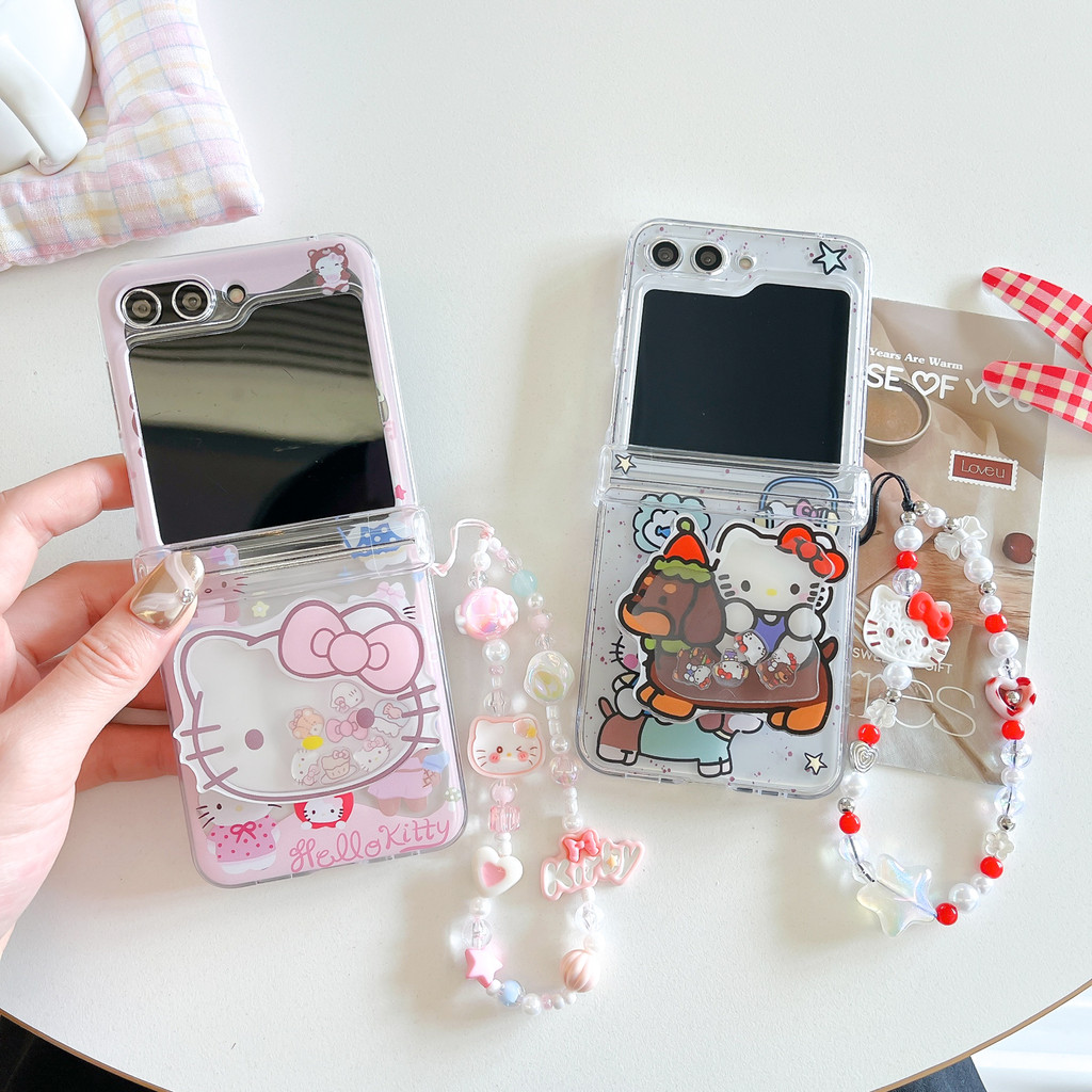 SAMSUNG Flip6 三星 Galaxy Z Flip5 3 合 1 手機殼可愛卡通 hello Kitty 帶搖