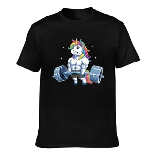 彩虹獨角獸舉重時髦槓鈴健美肌肉獨角獸明星男士休閒 T 恤