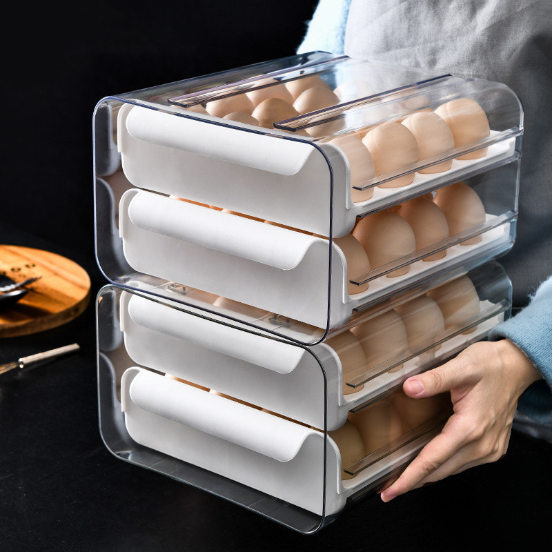 ✌尋夢星網購✌冰箱鷄蛋收納盒32格雙層抽屜式鷄蛋盒保鮮盒廚房鷄蛋盒放鷄蛋盒