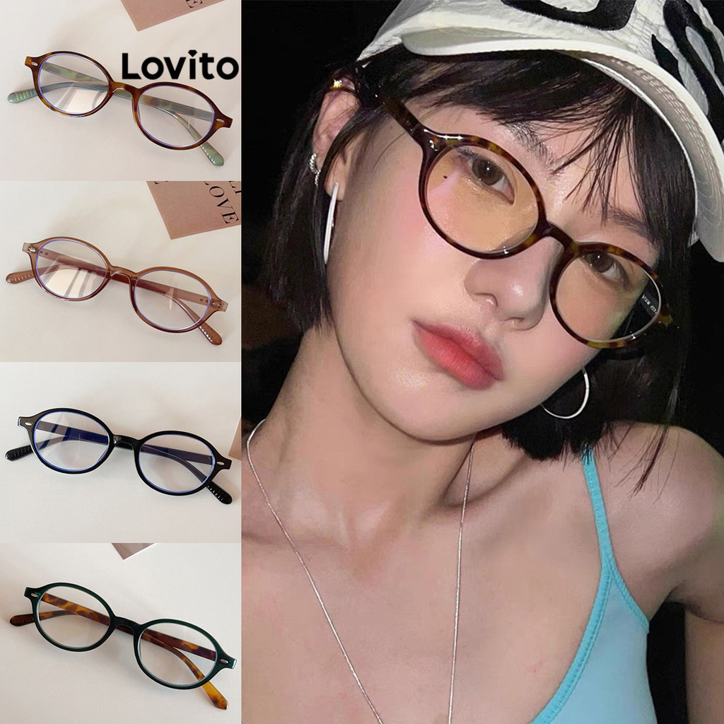 Lovito 女士休閒素色圓框防藍光眼鏡 LFA27288