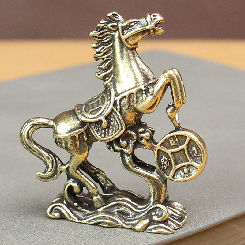 純銅馬擺件黃銅實心招米進寶馬桌面工藝品擺飾古玩老銅器小禮物