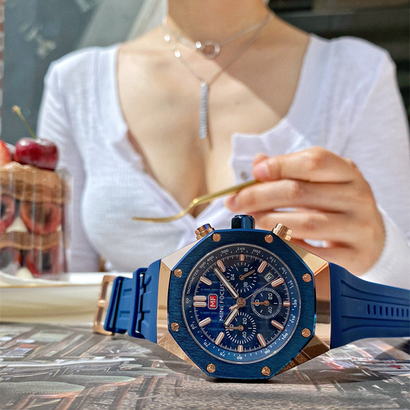 MINIFOCUS新款大牌軟矽膠帶防水夜光手錶時尚潮流男士名牌高檔表