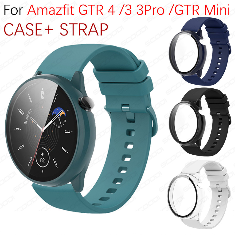 適用於 Amazfit GTR 4 /3 3Pro /GTR 迷你智能手錶的帶玻璃保護殼的運動矽膠錶帶