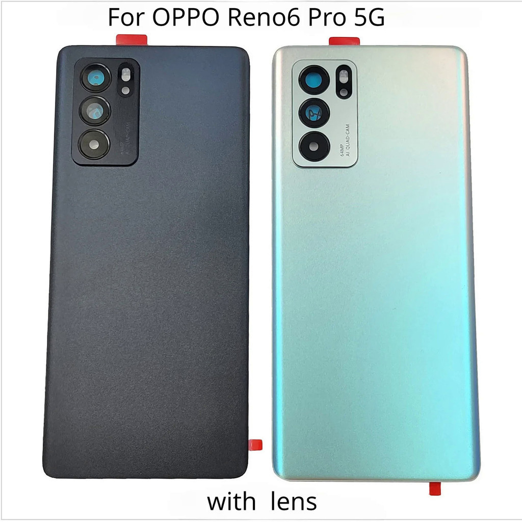 適用於 OPPO Reno6 Pro 5G 玻璃電池蓋 Reno 6 Pro 後門後殼面板外殼 + 相機鏡頭膠