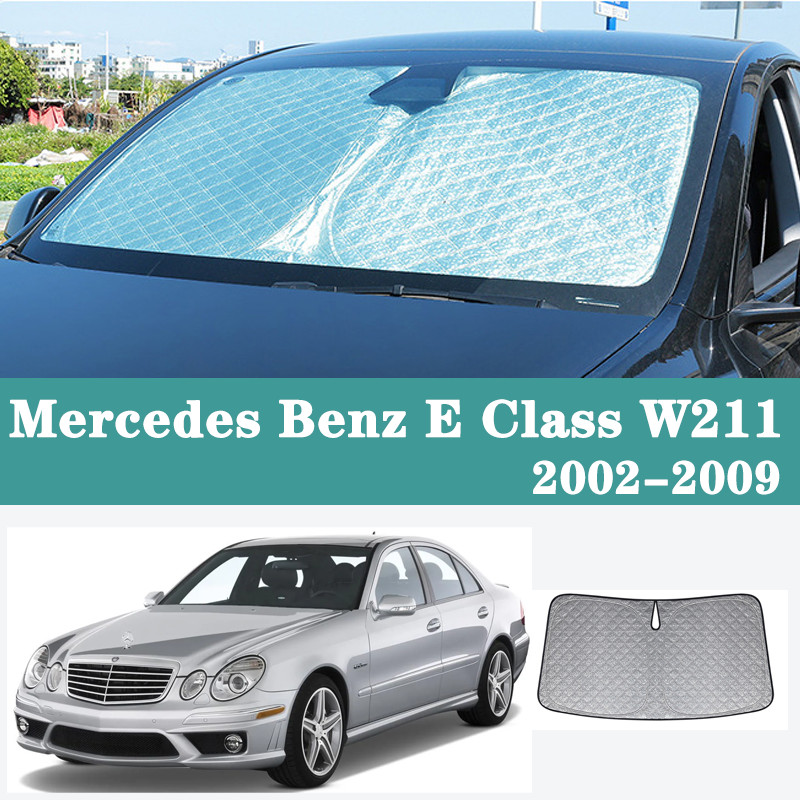 汽車前擋風玻璃遮陽罩適用於梅賽德斯奔馳 E 級 W211 2002-2009 升級 6 層加厚可折疊防紫外線隔熱遮陽板