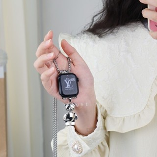適用於蘋果apple watch手錶錶帶防丟吊墜簡約金屬不銹鋼項鏈iwatch錶帶掛脖鏈條40/45/46/49mm錶帶