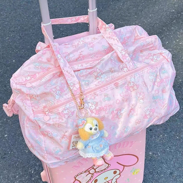 三麗鷗行李包  2024新款雙子星美樂蒂摺疊旅行包   手提可斜挎套落行李箱
