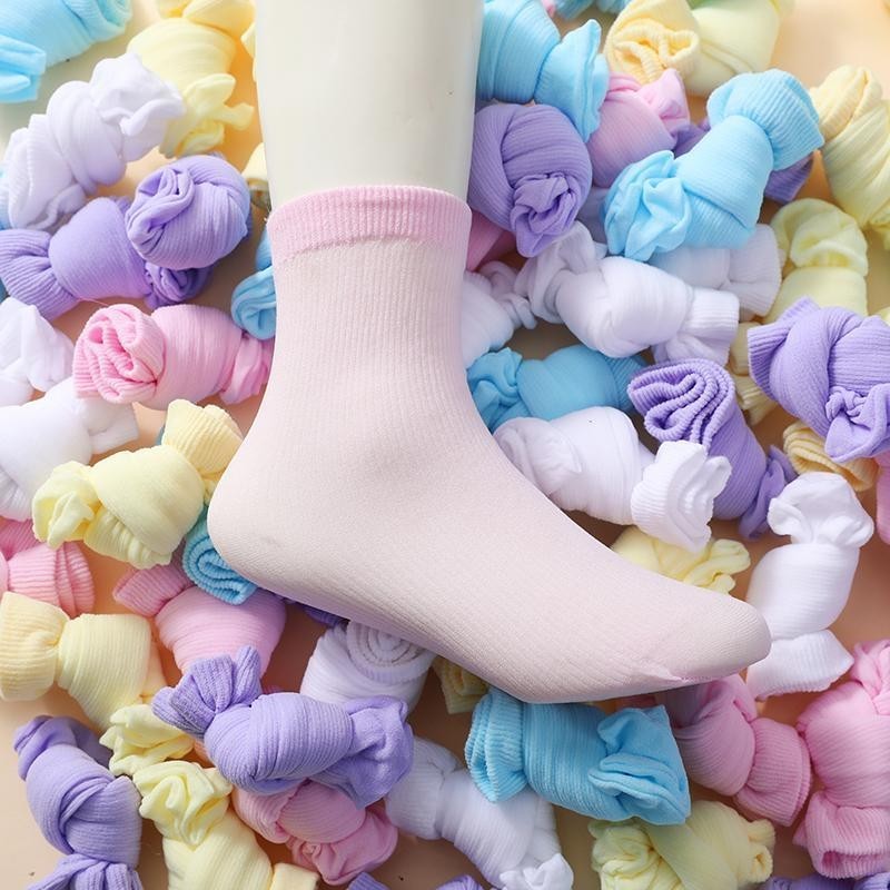 【50雙】兒童襪子免洗一次性遊樂場男女童襪子兒童夏季超薄透氣絲襪可愛糖果色襪免洗
