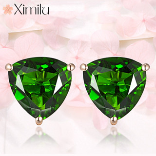 ❤ 創意經典三角形祖母綠水晶耳環鍍18K玫瑰金寶石飾品