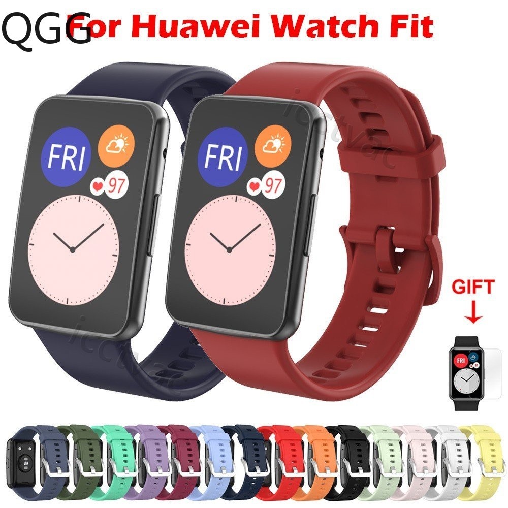 華為watch Fit 代替換腕帶 手錶矽膠錶帶+不鏽鋼扣 防水 防摔 多色矽膠錶帶 Huawei Watch Fit運