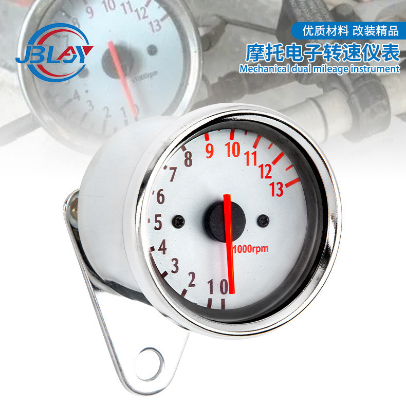 【低價】機車電子1.3轉速錶改裝電感轉速錶指針式白色底盤儀表轉速錶5線