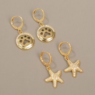 熱賣耳飾銅白色鋯石圓形海星耳環ins幾何女士耳墜耳環