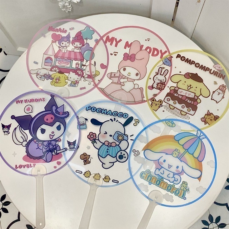 卡通三麗鷗pvc手扇可愛動漫kuromi Hello Kitty肉桂搞笑造型手持風扇兒童夏季戶外風扇