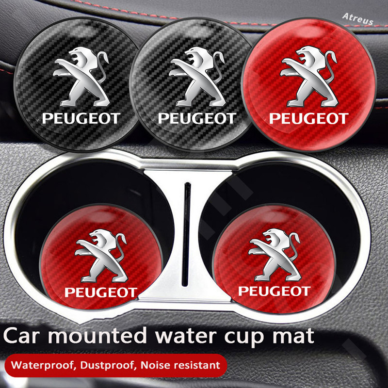 PEUGEOT 1 件標致碳纖維汽車杯架杯墊圓形杯架防滑杯墊適用於標致 206 208 207 307 308 2008