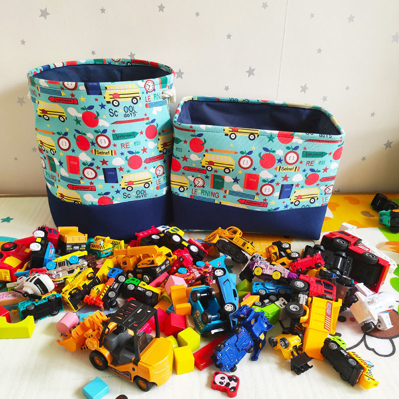 兒童玩具收納筐布藝三層加厚卡通圖案儲物箱臟衣桶零食筐家用收納