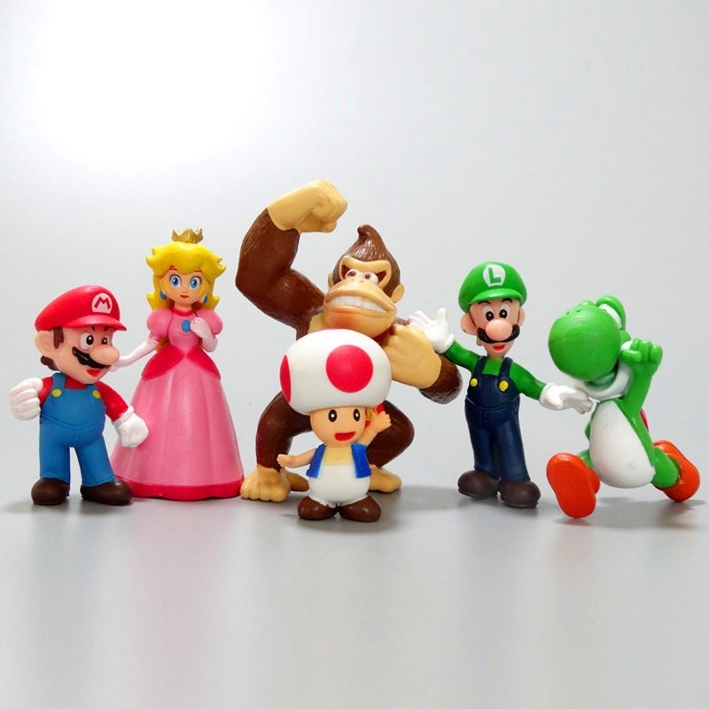 6 件/套遊戲公仔動漫玩偶路易吉兄弟耀西大金剛蘑菇 PVC 模型兒童玩具