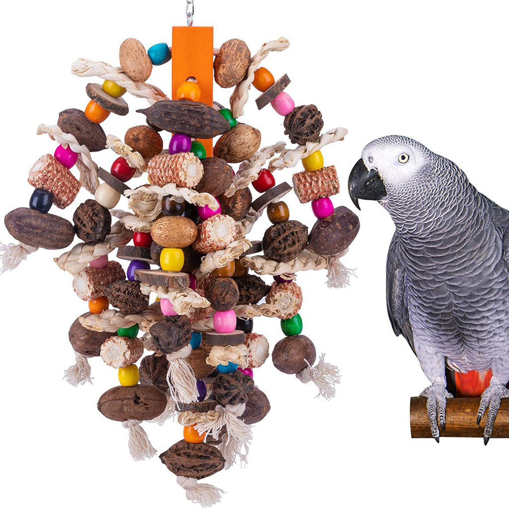 Fa-bird Parrot Chew Toy 天然堅果玉米撕裂玩具鳥籠玩具木塊鳥咀嚼玩具帶掛鉤金剛鸚鵡鸚鵡非洲灰鸚鵡