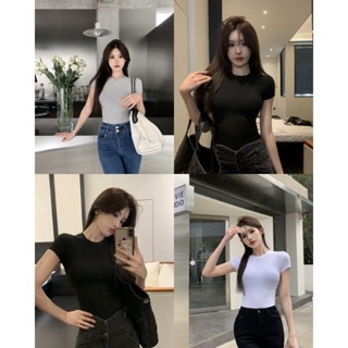 【唯家】白色正肩T恤女夏季修身性感顯瘦純色純欲風圓領ins上衣