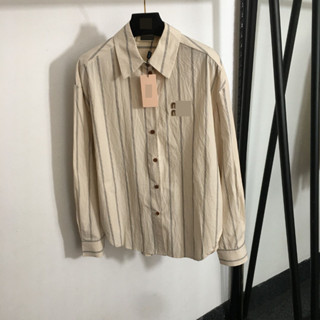 YCZE 謬謬家 M家 2025新款刺繡皮標字母貼布長袖百搭條紋純棉襯衣