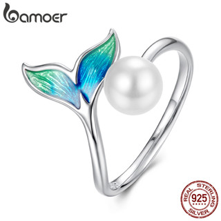 Bamoer 925 純銀可調節戒指美人魚時尚首飾女士禮物
