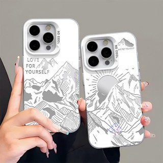 日照雪山14pro防摔iPhone16pro/16E手機殼11pro創意15pro保護殼12pro硬殼大孔13pro可愛