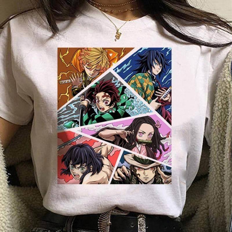 foao888現貨Demon Slayer T-shirts鬼滅之刃卡通女士上衣潮酷可愛衣服t恤女