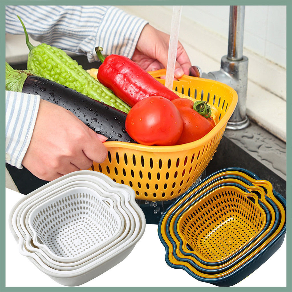 【Wx】8 件廚房排水碗鏤空快速排水帶小耳朵排水籃水果沙拉洗滌存儲過濾器排水器蔬菜清潔工具