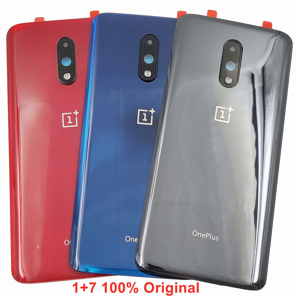 適用於 OnePlus 7 100% 全新大猩猩玻璃硬後門蓋電池蓋後殼面板外殼 + 相機鏡頭 + 粘合劑