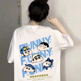 5WOO 純棉夏季新款日系卡通蠟筆小新短袖T恤女學生寬鬆可愛短袖上衣ins