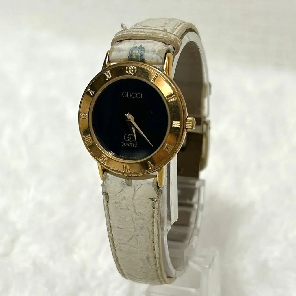 GUCCI 古馳 錶圈 ㄇ字型拉鍊 金色 黑色 錶盤 羅馬 日本直送 二手