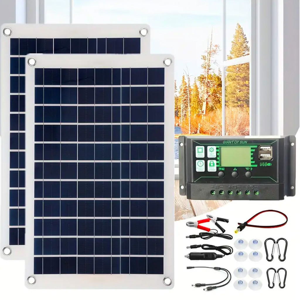 、多晶硅太陽能板100W 50W 雙板並聯便攜式手機汽車充電板太陽能 控制器