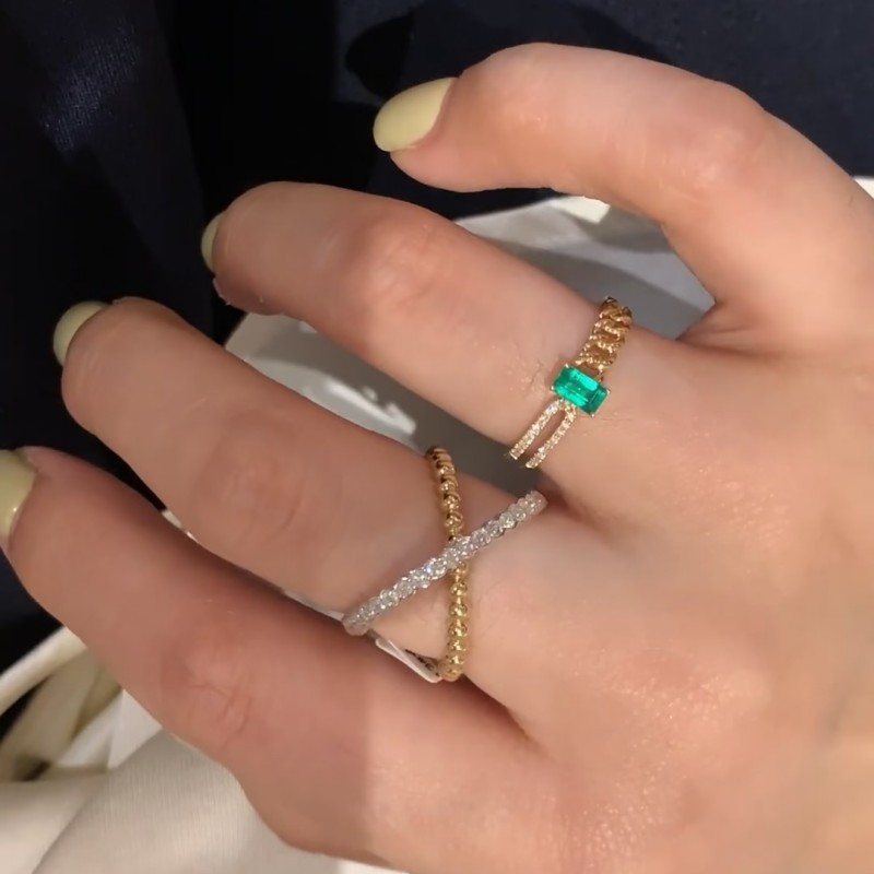 歐美ins新款鑲鑽綠寶石几何形戒指女