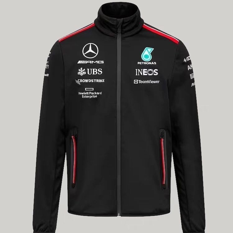 新款F1賽車車隊AMG春秋長袖夾克外套戶外運動休閒舒適防風衣男歐碼