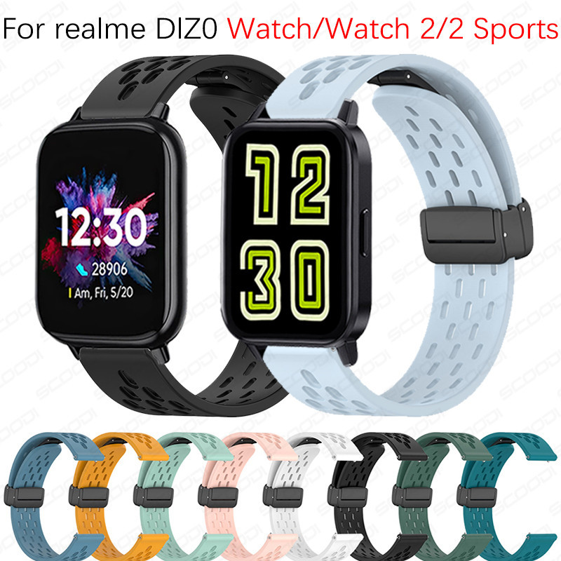 Realme DlZO 手錶/手錶 2/手錶 2 運動透氣軟矽膠替換錶帶的磁扣錶帶