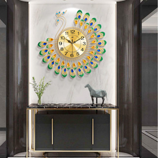 、熱賣爆款產品 鐘錶簡約孔雀創意客廳掛鐘家用裝飾時鐘掛墻