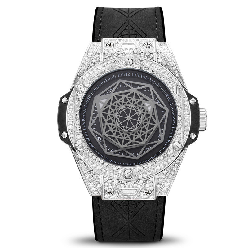 AOZ｜嘻哈手錶鑲鑽時尚潮流創意男士手錶矽膠夜光防水運動石英錶