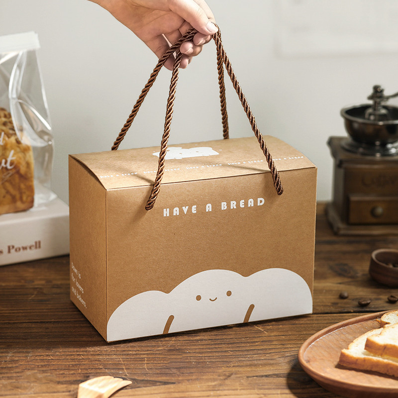 【現貨】【手提西點盒】麵包 吐司 包裝盒 手提 牛皮紙 烘焙 曲奇 餅乾盒子 綠豆糕 點心 粽子 禮盒