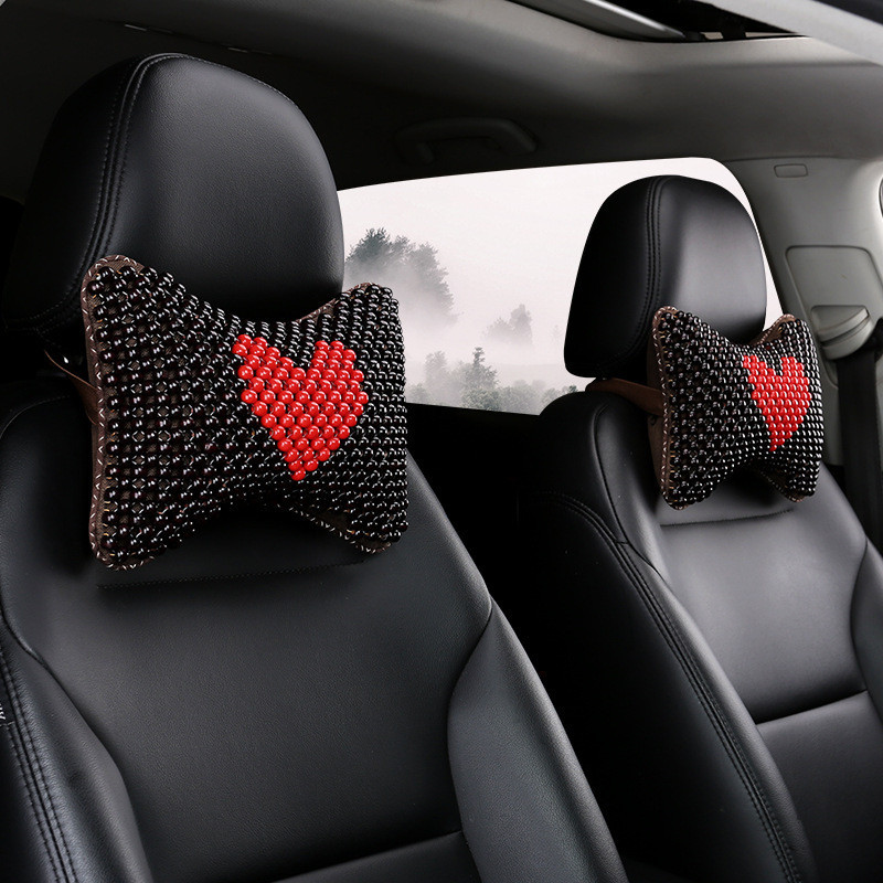 跨境汽車夏季靠枕護頸枕頭車用座椅頸椎枕內飾用品透氣木珠頭枕BMW BENZ AUDI Toyota honda prot