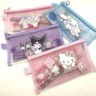 7 件/套三麗鷗 Kuromi Cinnamoroll Hello Kitty 文具套裝鉛筆尺筆記本橡皮擦文具套裝生日