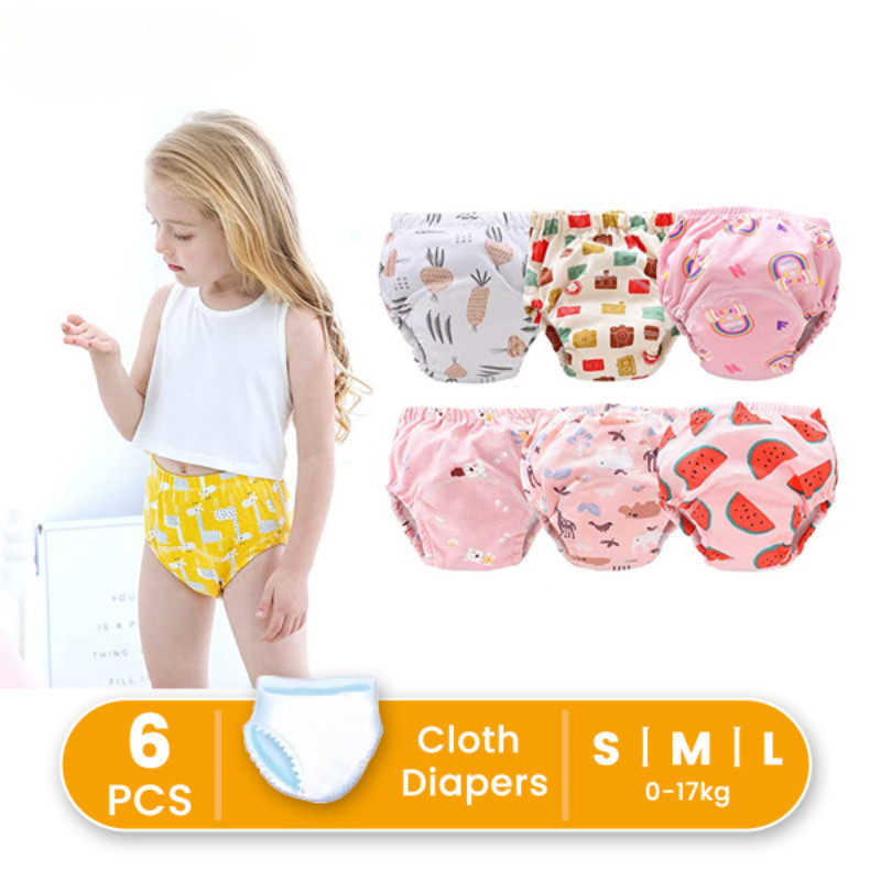 6 件裝幼兒如廁訓練褲,可重複使用的防水內衣嬰兒新生兒棉可水洗布尿布