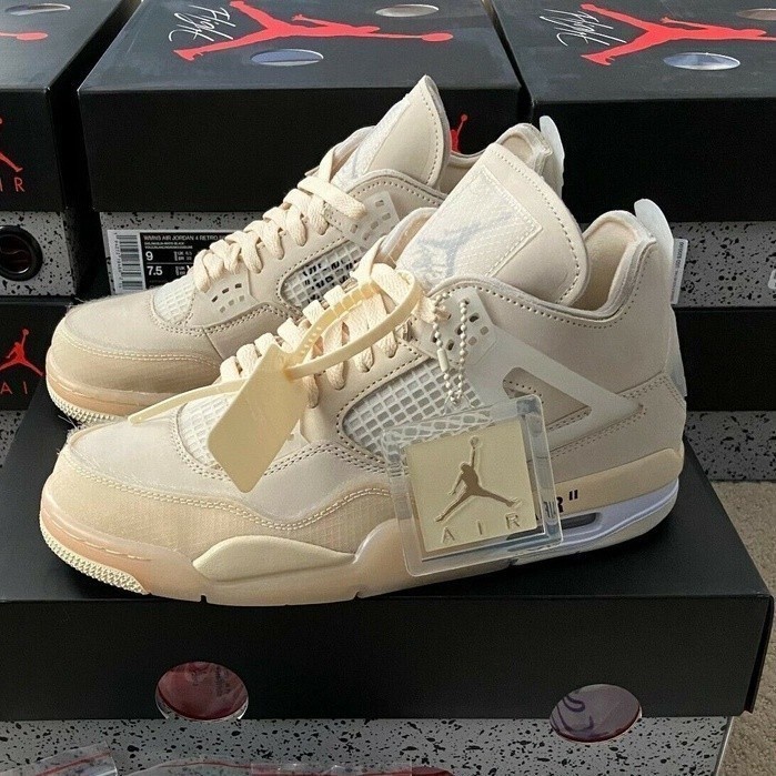 Off-white灰白灰白灰白籃球鞋x Air Jordan 4復古SP奶油色/風帆aj4 CV