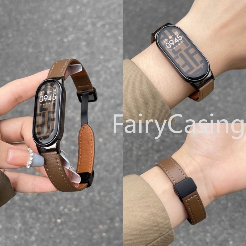 XIAOMI MI 適用於 Miband 8 Correa 皮帶的小米手環 8 NFC 手鍊的磁性皮革錶帶 Miband