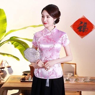 文藝改良短袖T恤|民族風服飾|春夏旗袍上衣|中式復古盤扣上衣|唐裝女茶服|時尚復古女裝|氣質媽媽裝