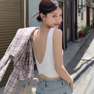 背心女生 帶胸墊 吊帶 棉質 短版上衣 韓版 修身顯瘦 性感交叉美背 吸濕透氣 無袖 時尚百搭 純色簡約