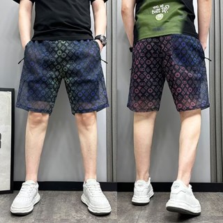 夏季薄款休閒短褲 男士潮牌高階設計感花色運動五分褲 新款透氣五分褲
