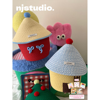 🎀ins 可愛家居小房子收納筐卡通布藝大容量置物盒 趣味桌面編織籃帶蓋桶 收納盒 收納箱 收納籃 收納筐