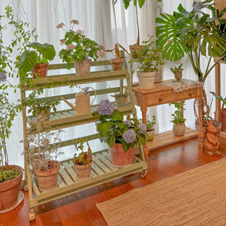 『 MUU 』綠植置物架多肉花架子陽臺多層落地式實木植物擺放架移動花架帶輪