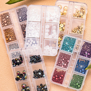 【CELIA美甲】網紅美甲平底鋼珠飾品 DIY平底鑽迷你指甲混裝珍珠鑽6格盒裝彩色鑽 美甲材料